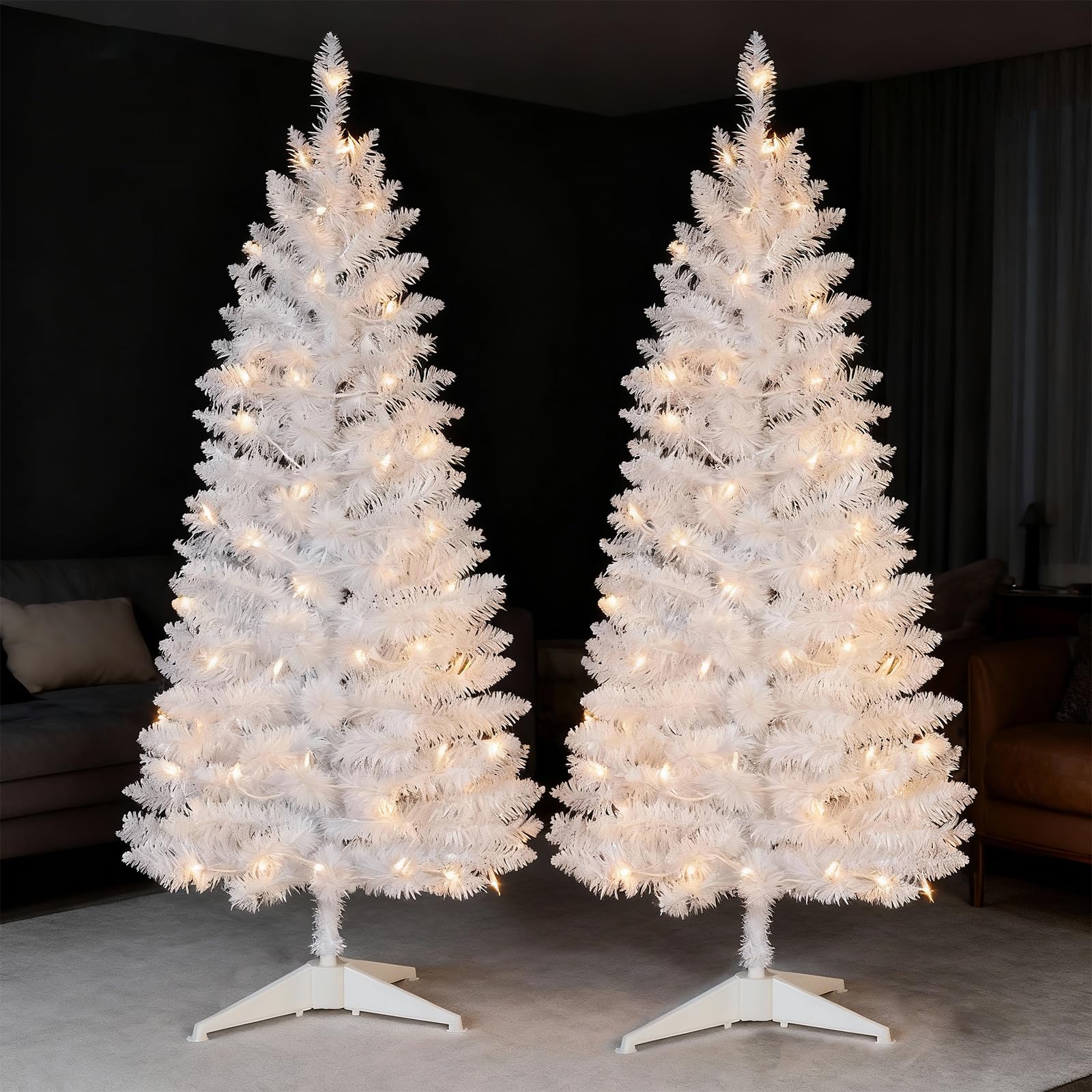 4ft Lighted Artificial Black Christmas Tree, Not Pre-lit Black Tinsel Pine Trees with Lights, Ideal for Ideal for Home, Office, and Xmas Party Décor - Includes Stand